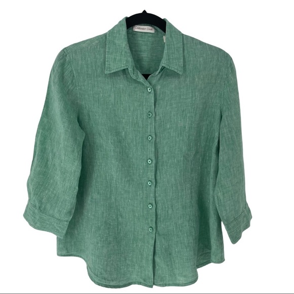 Coldwater Creek 100% Linen Button Up Green Blouse - Sz PM (10-12) - Picture 1 of 13